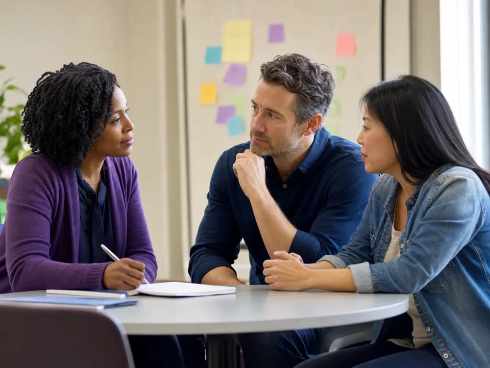 Parents having a practical conversation with a school counselor