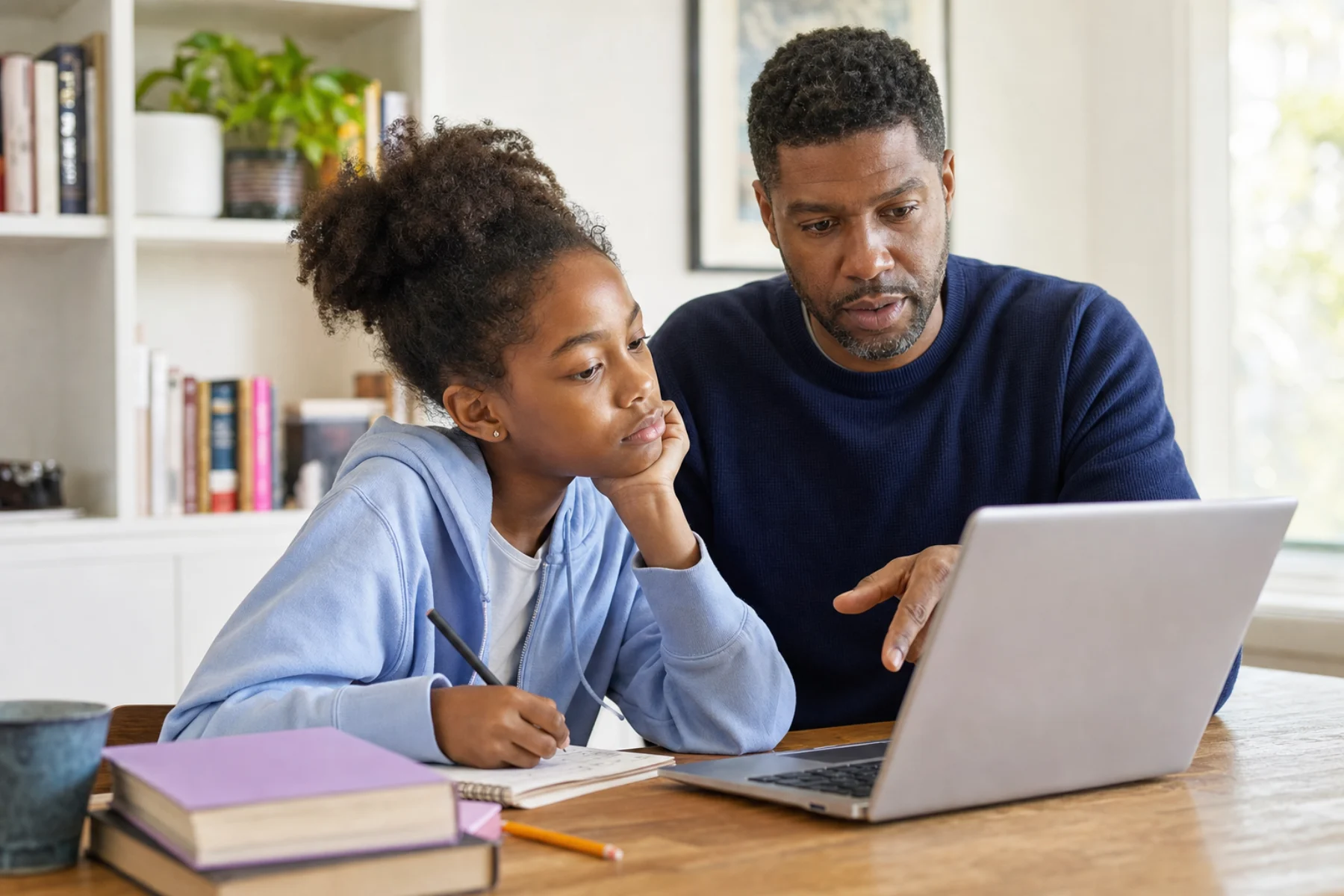 A father and daughter testing an AI response together