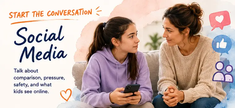 A mother and teenage daughter beginning a calm conversation about social media